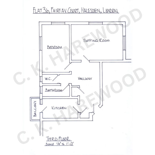 Architectural drawing of a fictional flat
