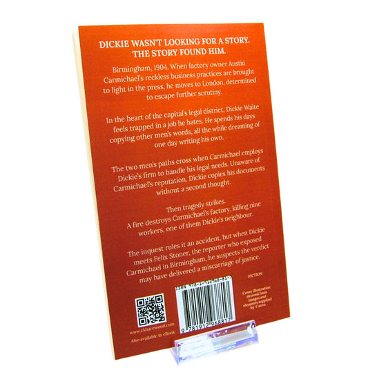 Book cover with text and a QR code on a white background