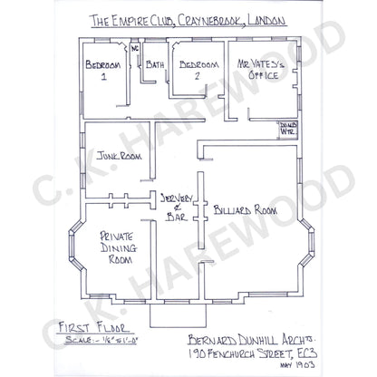 Floor plan of The Empire Club, Craynebrook, London, with labeled rooms.