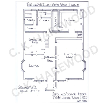 Floor plan of The Empire Club, Craynebrook, London, with labeled rooms.