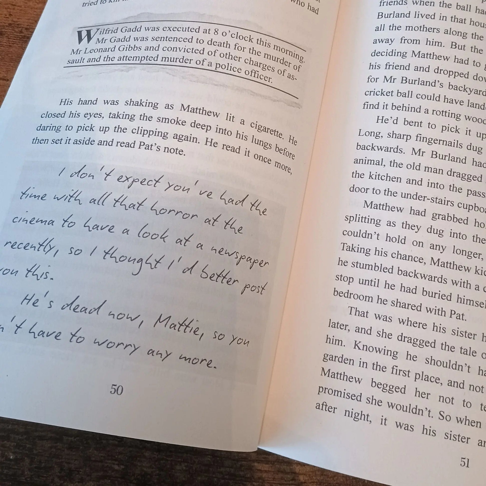 Graphic of newspaper clipping and note