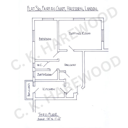 Architectural drawing of a fictional flat