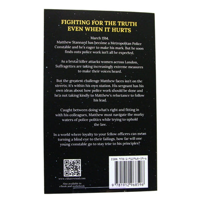 Under Cover of Darkness book back cover with text and QR code on a black background