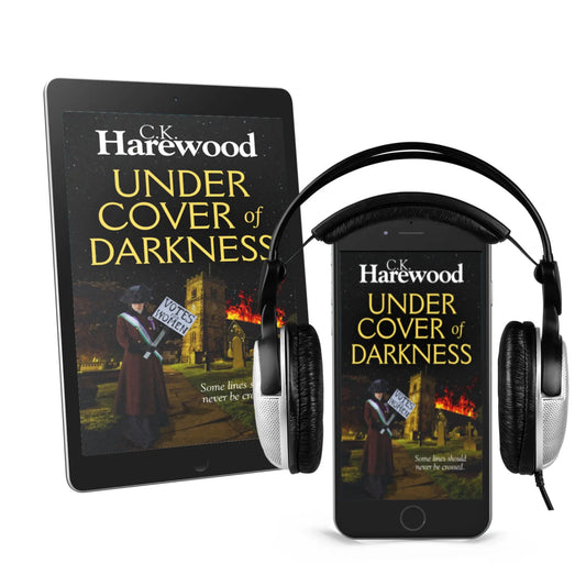 Under Cover of Darkness on eReader and phone with headphones